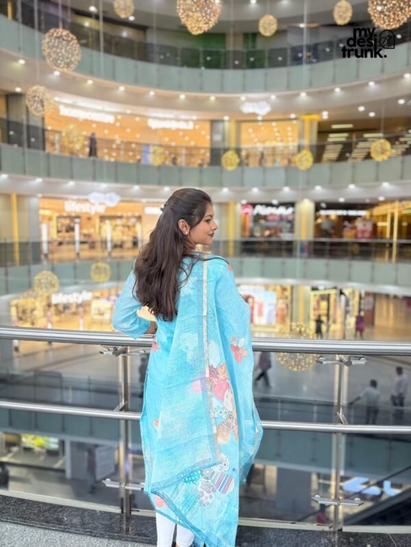 Blue linen top and dupatta - Image 2