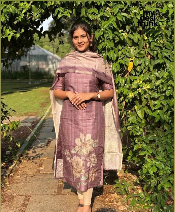 Mauve tussar top and dupatta - Image 4