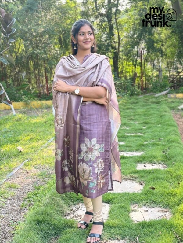 Mauve tussar top and dupatta