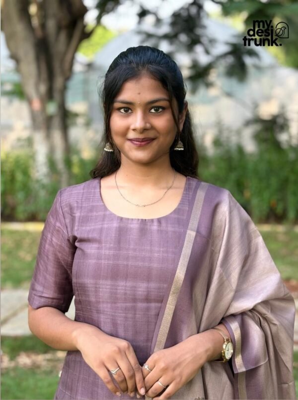 Mauve tussar top and dupatta - Image 2